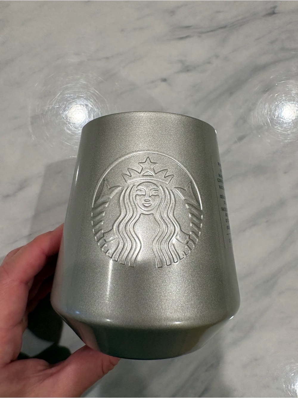 Starbucks Metallic Silver Embossed Logo Tumbler